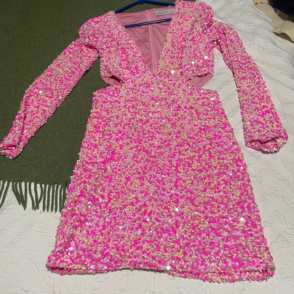 Pink Sequin Mini Dress